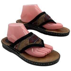 Minnetonka Womens 11 Aztec Leather Woven Thong Sandals Red Blue Boho Tribal